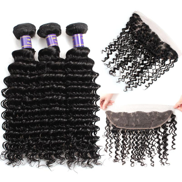 Easy Hair 10A Peruvian Deep Wave Hair 4 Bundles With Lace Frontal Closure - Easy Hair