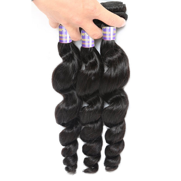Easy Hair 10A Indian 100 Human Hair Weave Loose Wave 3 Bundles With 13*4 Lace Closure - Easy Hair