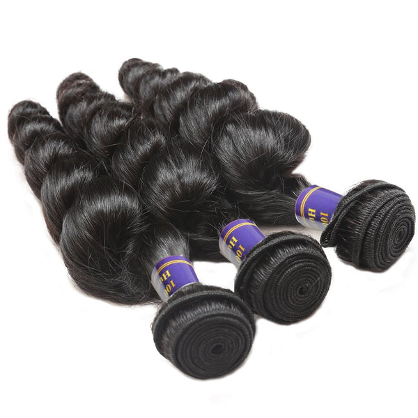 Easy Hair 10A Malaysian Loose Wave Hair Virgin Human Hair 3 Bundles With Lace Closure - Easy Hair