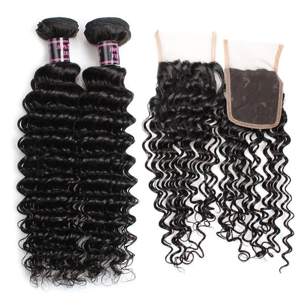 Easy Hair Brazilian Deep Wave Virgin Hair Weave 3 Bundles With Lace Closure - Easy Hair
