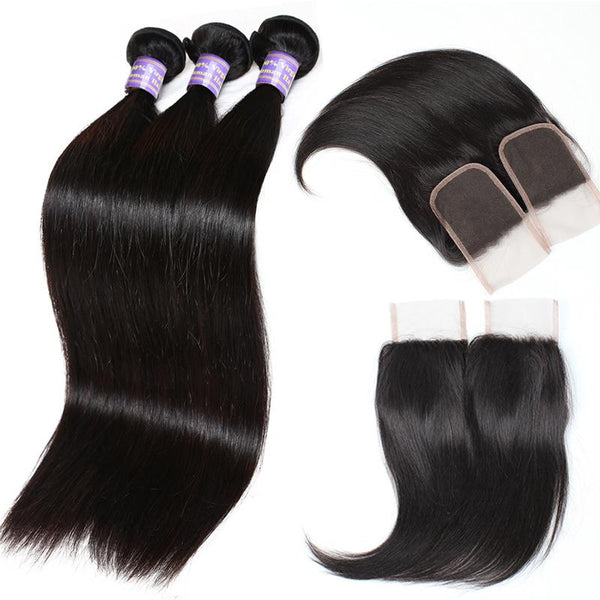 Easy Hair 10A Unprocessed Peruvian Silky Straight Human Hair 3 Bundles With Lace Closure - Easy Hair