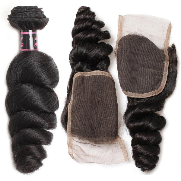 Easy Hair Peruvian Virgin Hair Loose Wave 3 Bundles With Lace Closure - Easy Hair