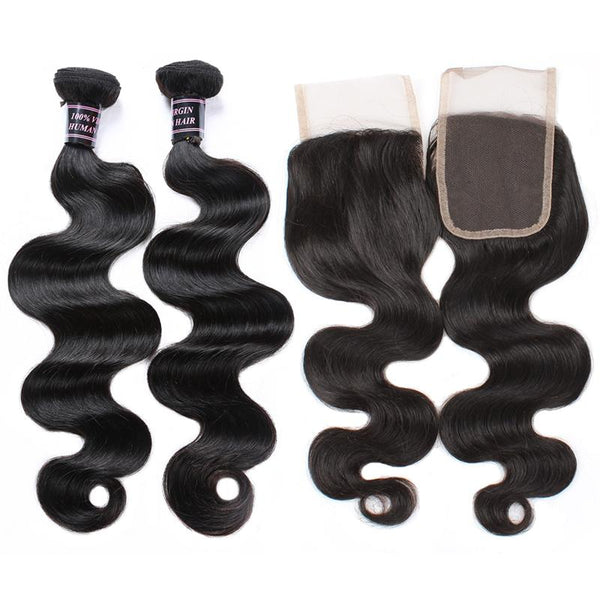 Easy Hair Malaysian Body Wave Virgin Human Hair 3 Bundles With Lace Closure - Easy Hair
