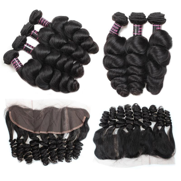 Easy Hair 8A Brazilian Loose Wave Virgin Hair 3 Bundles With 13x4 Frontal Lace Closure - Easy Hair