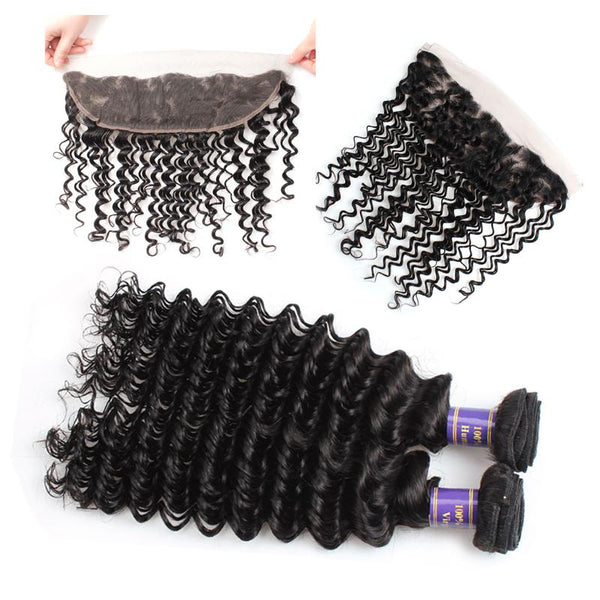 Easy Hair 10A Brazilian Deep Wave Virgin Hair 3 Bundles With 13x4 Lace Frontal - Easy Hair