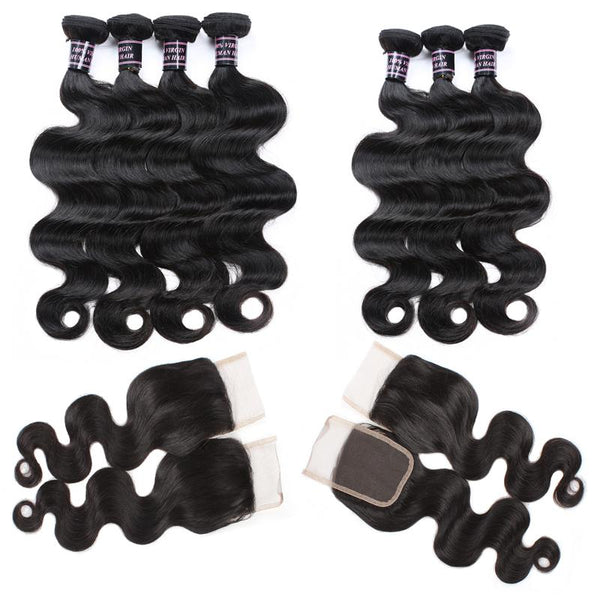 Easy Hair Brazilian Body Wave Hairstyles 4 Bundles with Lace Hair Closure - Easy Hair