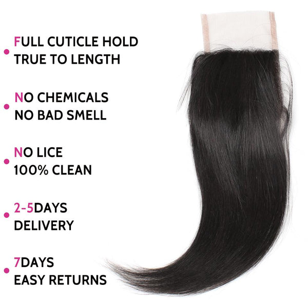Easy Hair Unprocessed 10A Brazilian Silky Straight Human Hair 3 Bundles With Lace Closure - Easy Hair