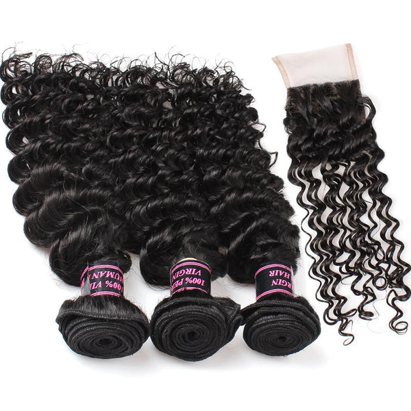 Easy Hair Brazilian Deep Wave Virgin Hair Weave 3 Bundles With Lace Closure - Easy Hair