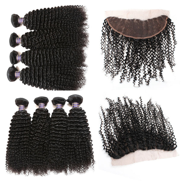 Easy Hair 10A Brazilian Kinky Curly Virgin Human Hair 4 Bundles with 13x4 Lace Frontal Closure - Easy Hair