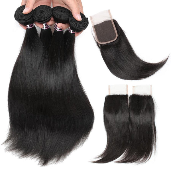 Easy Hair Brazilian Straight Human Hair 4 Bundles With Straight Lace Closure - Easy Hair