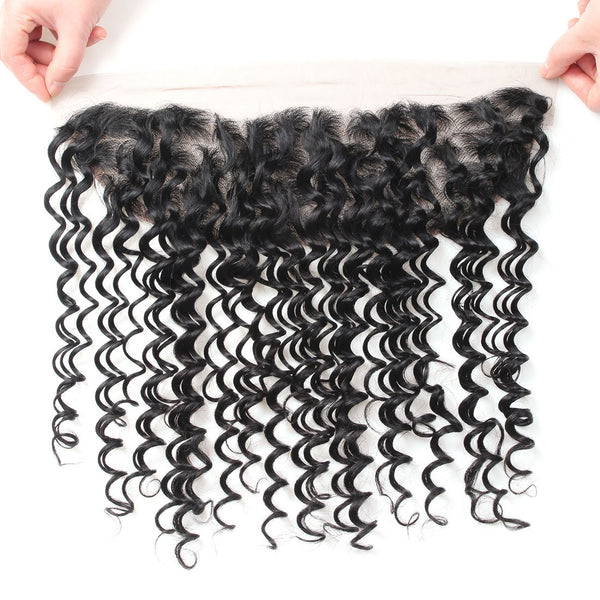 Easy Hair 10A Malaysian Deep Wave Hair 4 Bundles With Lace Frontal Closure Natural Color - Easy Hair