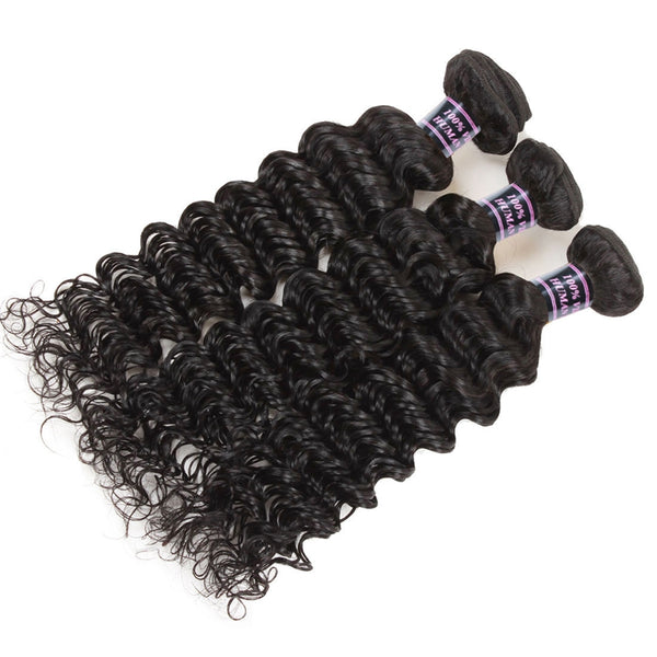Easy Hair Malaysian Deep Wave 3 Bundles Virgin Human Hair Extensions Natural Color - Easy Hair