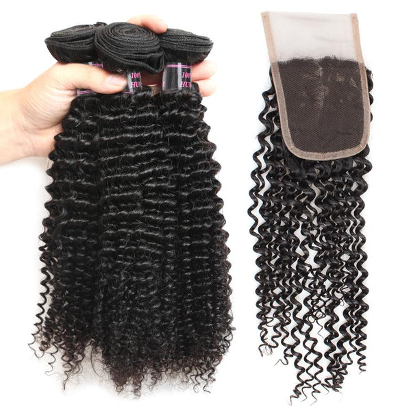 Easy Hair Malaysian Curly Wave Virgin Human Hair 4 Bundles With Lace Closure - Easy Hair