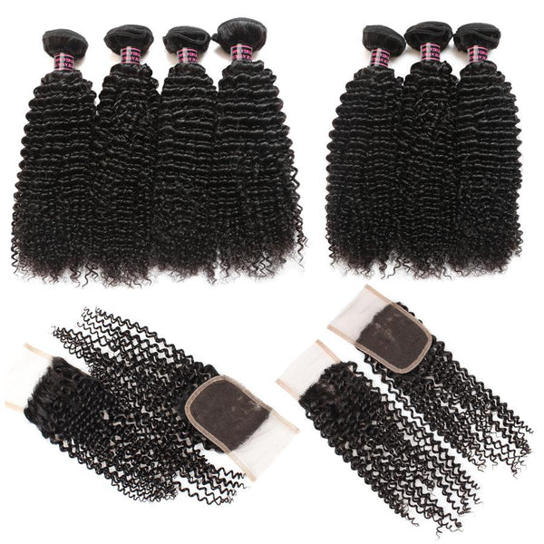 Easy Hair Malaysian Curly Wave Virgin Human Hair 4 Bundles With Lace Closure - Easy Hair