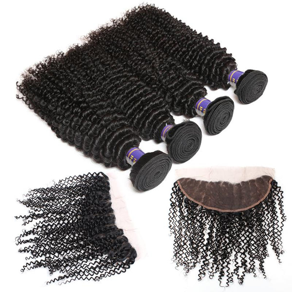 Easy Hair 10A Brazilian Curly Virgin Hair 3 Bundles With Lace Frontals Closure - Easy Hair