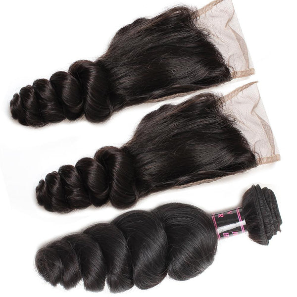 Easy Hair Brazilian Loose Wave Virgin Hair Weave 3 Bundles With Lace Closure - Easy Hair