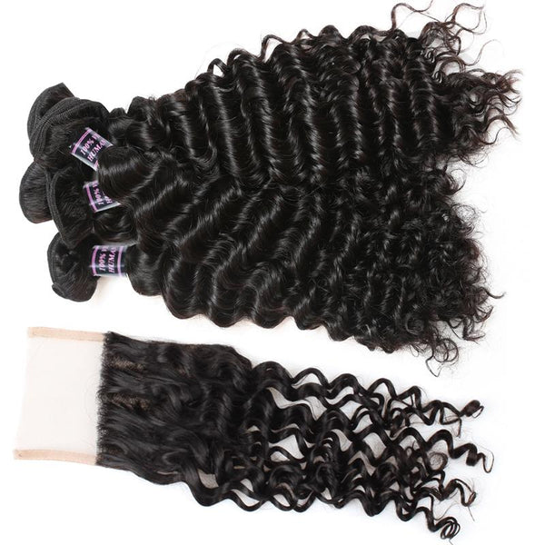 Easy Hair Indian Virgin Hair Deep Wave 4 Bundles With Lace Closure - Easy Hair