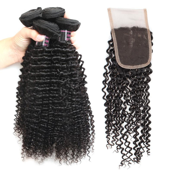 Easy Hair Brazilian Curly Weave Human Hair 4 Bundles with Curly Lace Closure - Easy Hair
