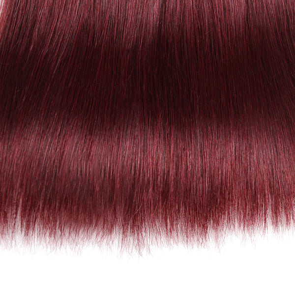 Easy Hair Ombre 99J Peruvian Virgin Straight Wave Human Hair Extensions 3 Bundles With 4*4 Lace Closure - Easy Hair