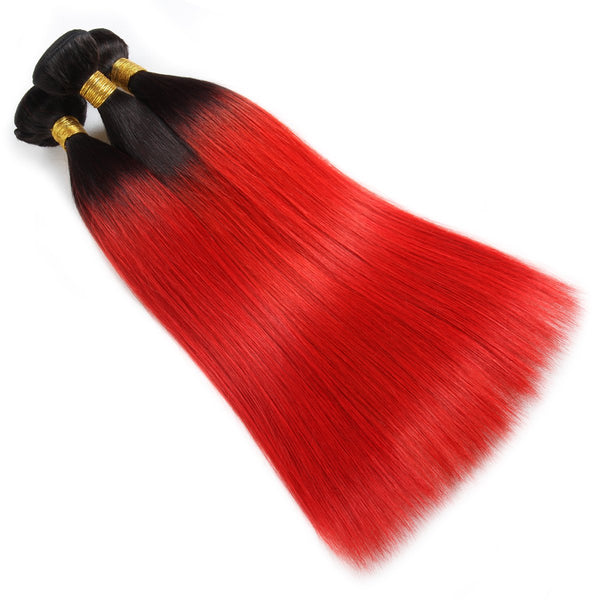 Easy Hair Ombre T1B/39J Brazilian Virgin Straight Wave Human Hair Extensions 3 Bundles With 4*4 Lace Closure - Easy Hair