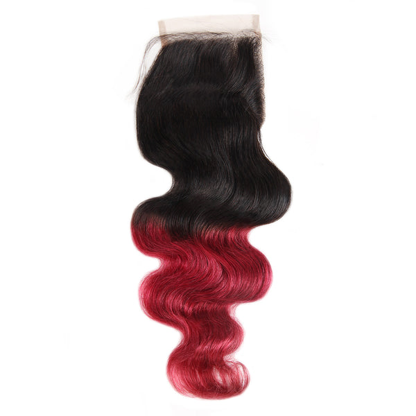 Easy Hair Malaysian T1B/99J Ombre Body Wave Virgin Human Hair Extensions 3 Bundles With 4x4 Lace Closure - Easy Hair