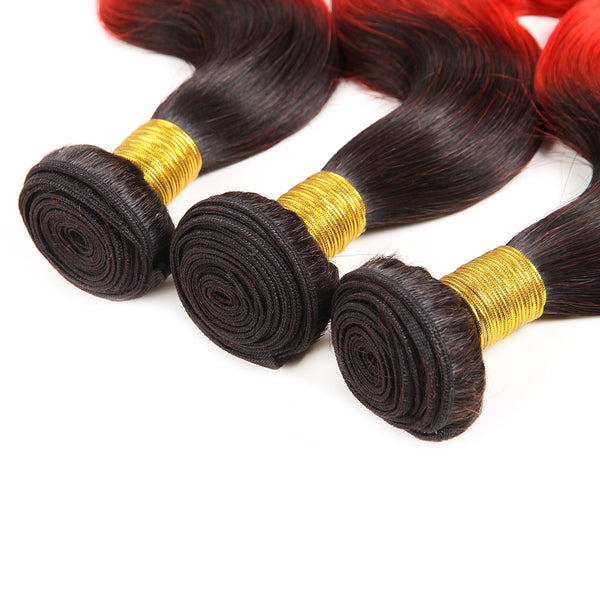 Easy Hair Brazilian T1B/39J Ombre Body Wave Virgin Human Hair Extensions 3 Bundles With 4x4 Lace Closure - Easy Hair