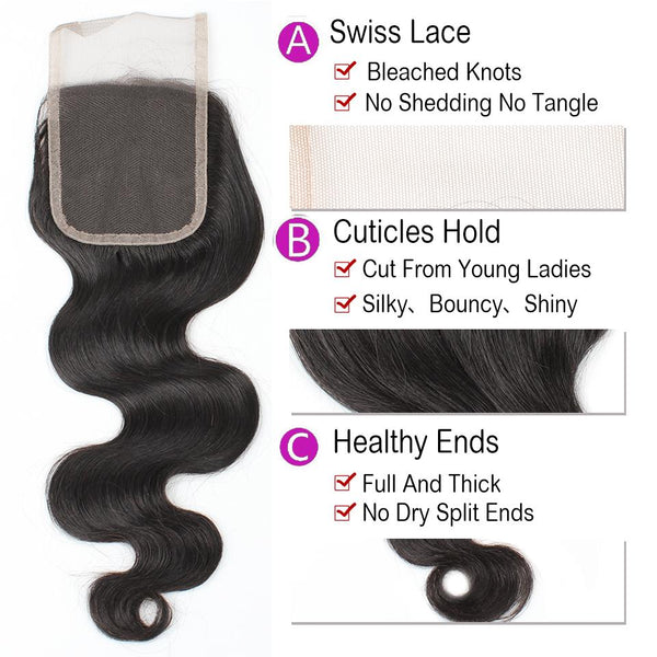 Easy Hair 10A Unprocessed Malaysian Body Wave Human Hair 3 Bundles With Lace Closure - Easy Hair