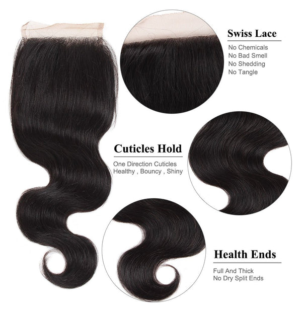 Easy Hair Brazilian Human Hair Body Wave Lace Closure 4x4 Swiss Lace Closure - Easy Hair