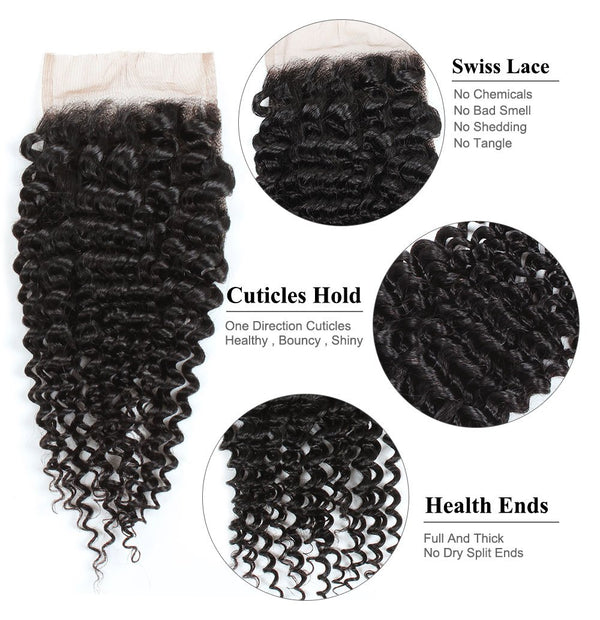 Easy Hair Peruvian Curly Lace Closure 4x4 Swiss Lace Closure Human Hair - Easy Hair