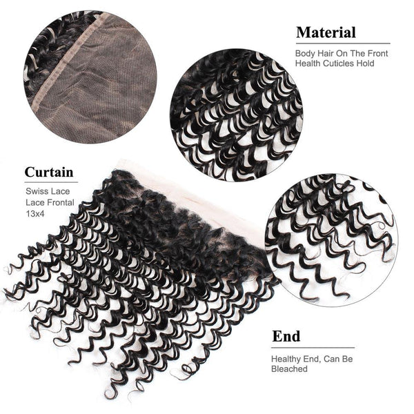 Easy Hair Indian Virgin Hair Deep Wave Hair Lace Frontal 13*4 Ear To Ear Lace Closure - Easy Hair
