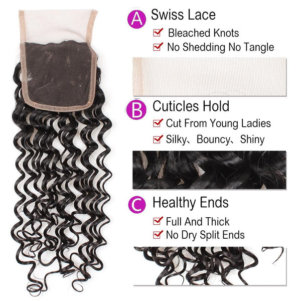 Easy Hair 10A Virgin Human Hair Indian Deep Wave Deal 3 Bundles With Lace Closure - Easy Hair