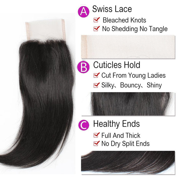 Easy Hair 10A Grade High Quality Malaysian Virgin Hair Straight 4 Bundles With Lace Closure - Easy Hair