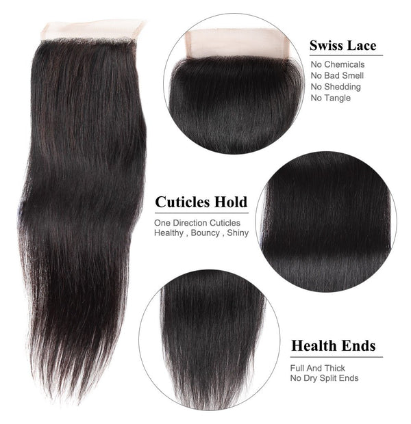 Easy Hair Indian Straight Weave Hair Human Hair 4*4 Swiss Lace Closure - Easy Hair
